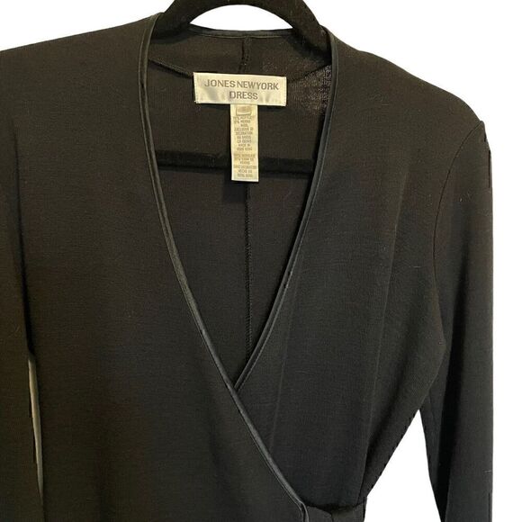 Jones NY Signature Black Wrap Dressy Tie Ribbon Trim Long Sleeve Sweater SIZE S - Picture 1 of 8